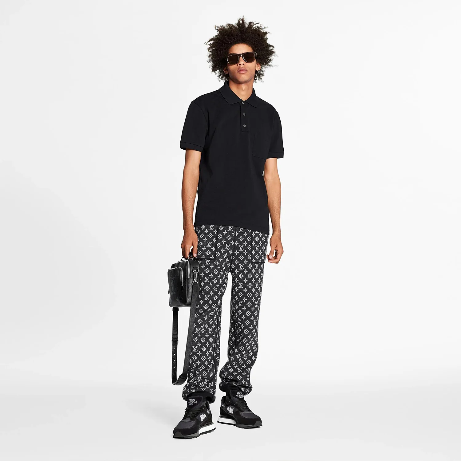 HALF DAMIER POCKET BLACK L/V MEN POLO - Image 3