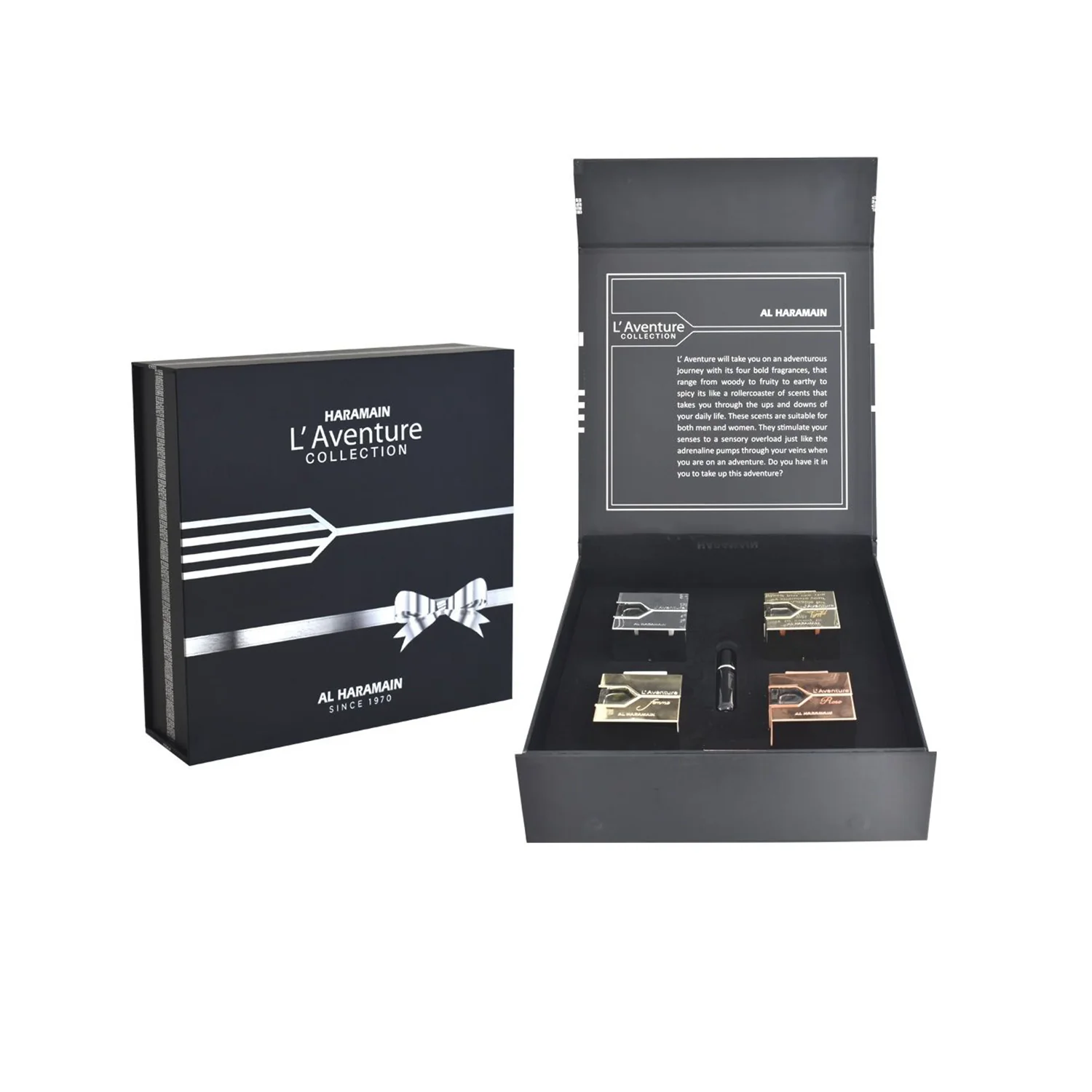HARAMAIN L'AVENTURE COLLECTION PERFUMES GIFT SET (L'AVENTURE 100ML EDP+ ROSE 100ML EDP+ FEMME 100ML EDP + GOLD 100ML EDP)+ REFILLABLE ATOMIZER - Image 3