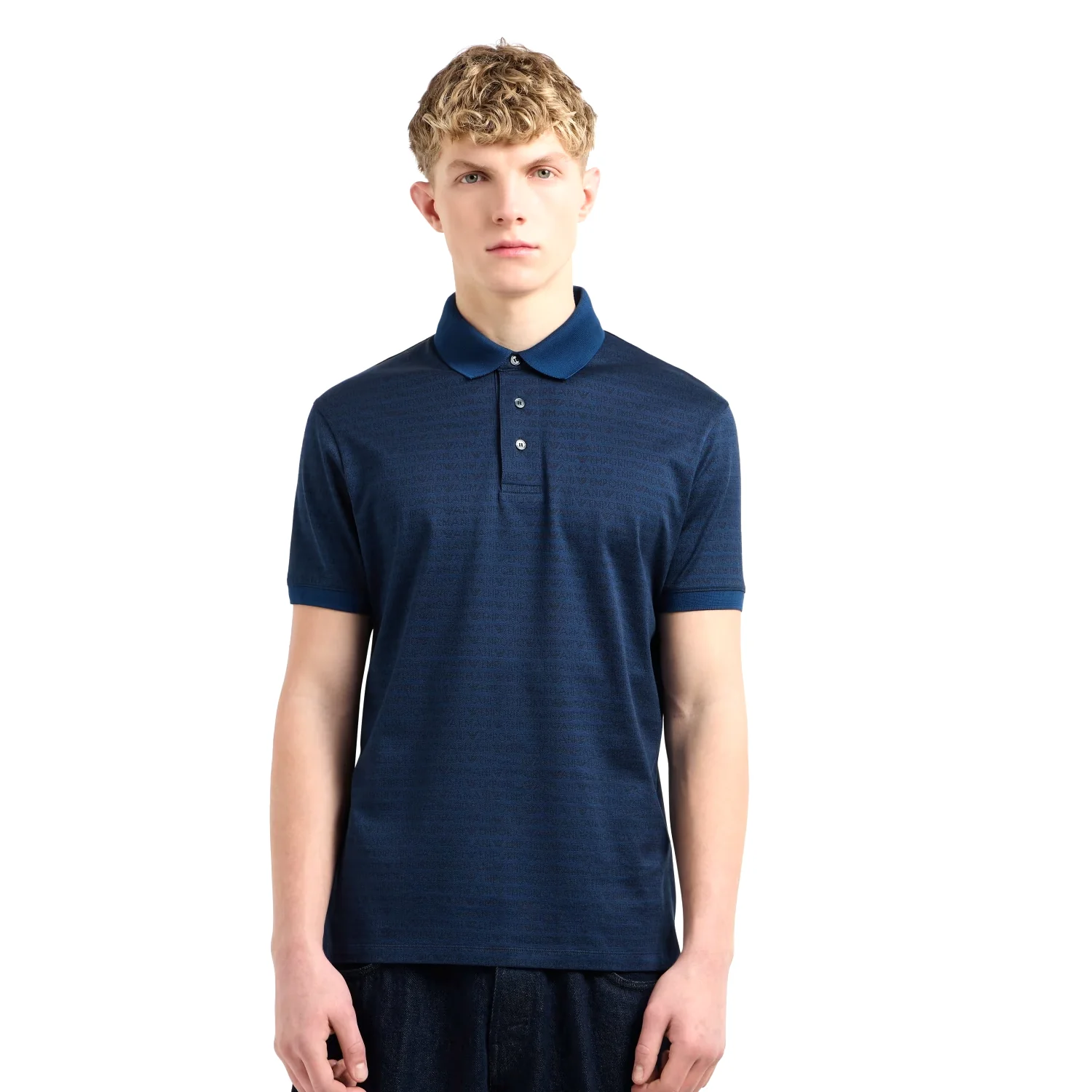 Jersey Polo Shirt With All-Over Jacquard Lettering - Image 3