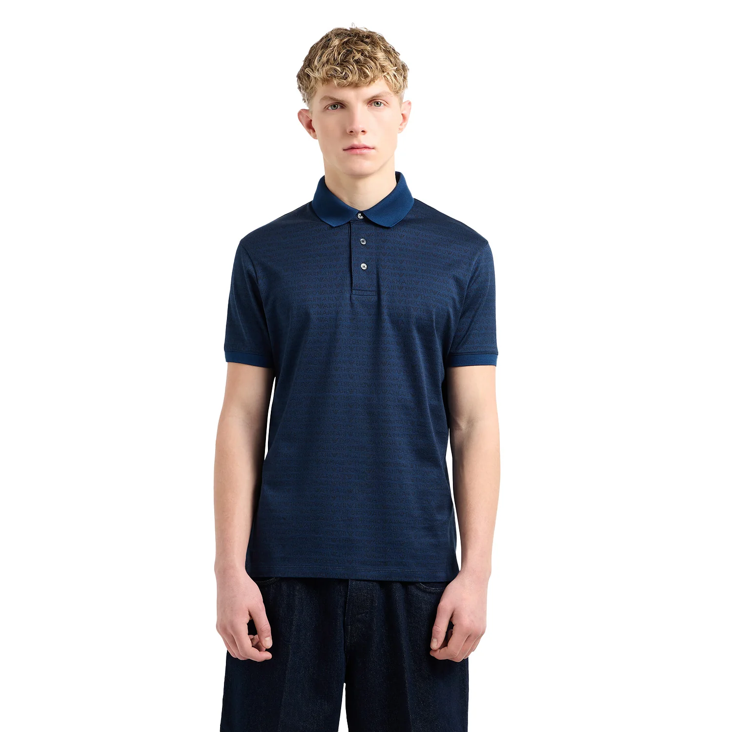 Jersey Polo Shirt With All-Over Jacquard Lettering - Image 8