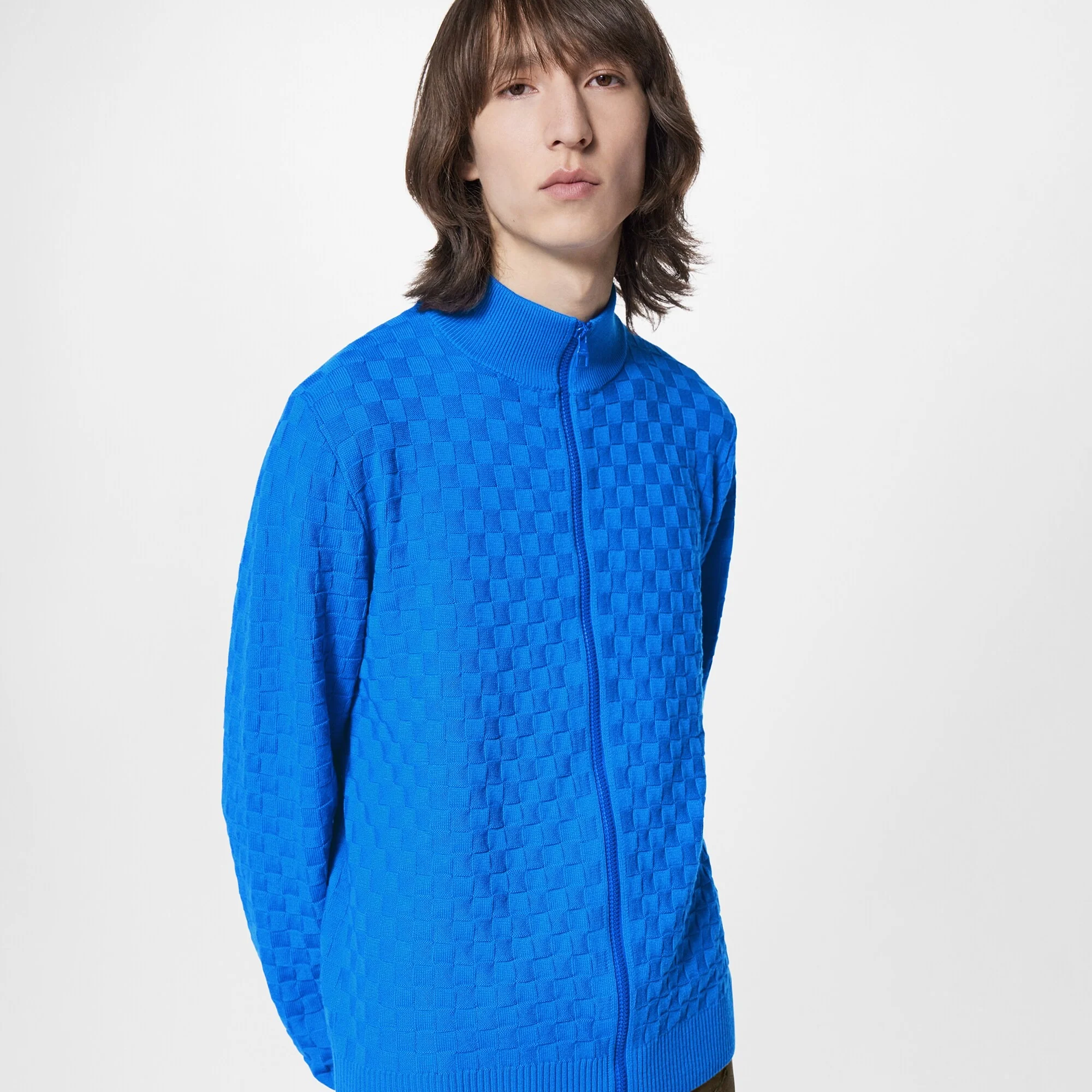 L/V SWEATER BLUE DAMIER SIGNATURE ZIP-THROUGH CARDIGAN - Image 2
