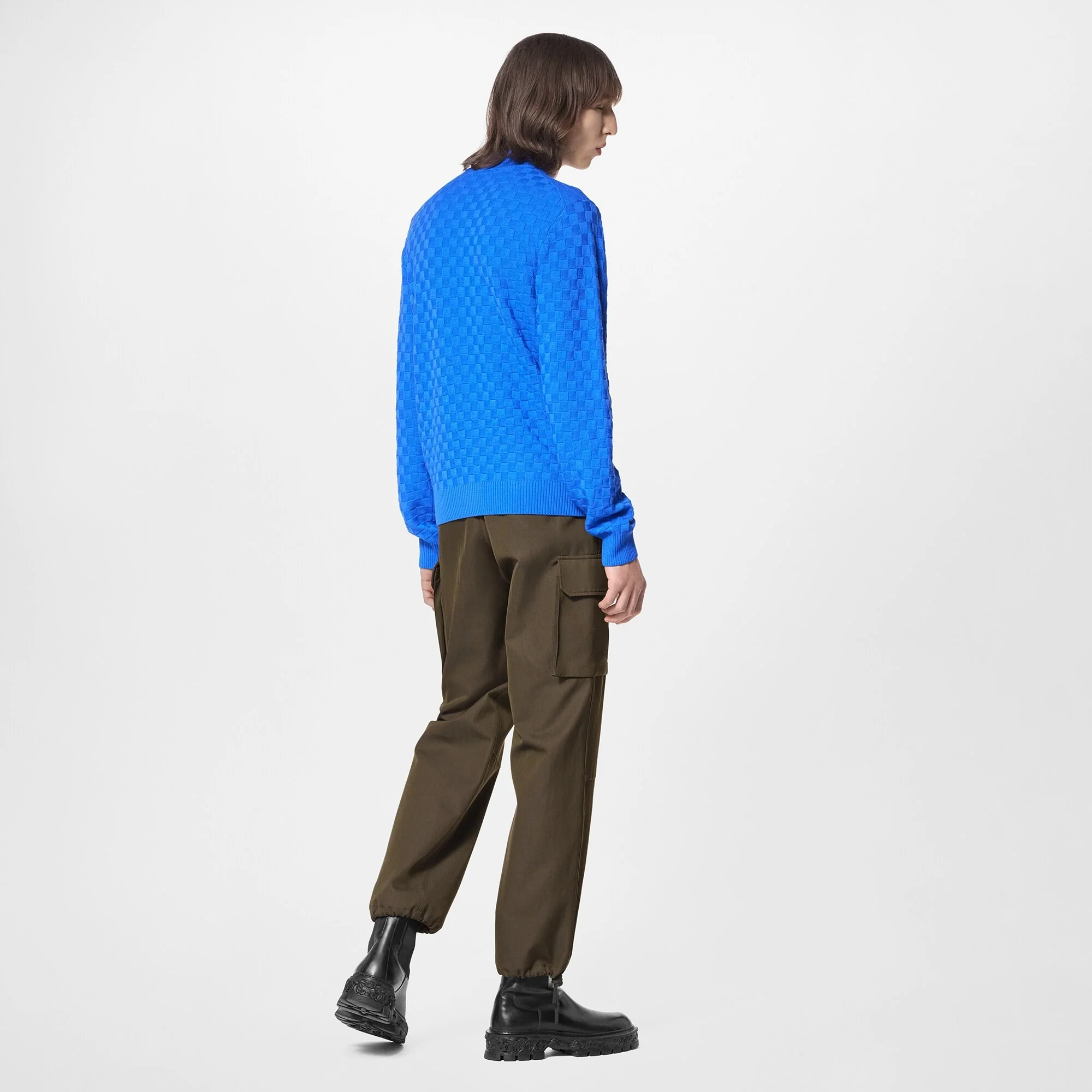 L/V SWEATER BLUE DAMIER SIGNATURE ZIP-THROUGH CARDIGAN - Image 3