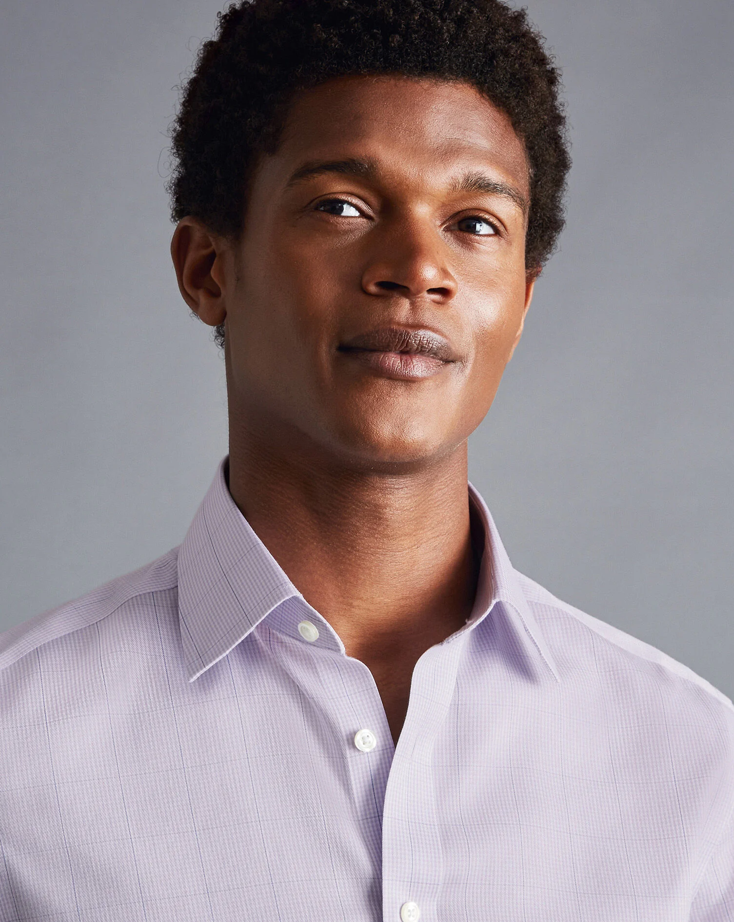 LAVENDER PURPLE NON-IRON TWILL PUPPYTOOTH CHECK SLIM FIT SHIRT - Image 3