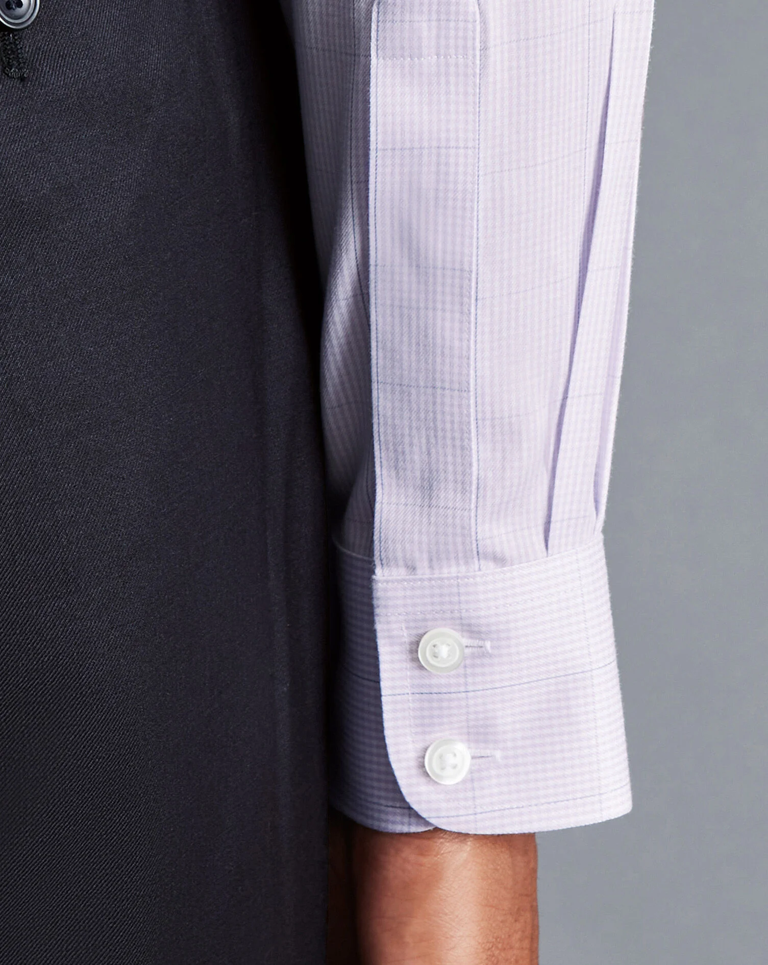 LAVENDER PURPLE NON-IRON TWILL PUPPYTOOTH CHECK SLIM FIT SHIRT - Image 4