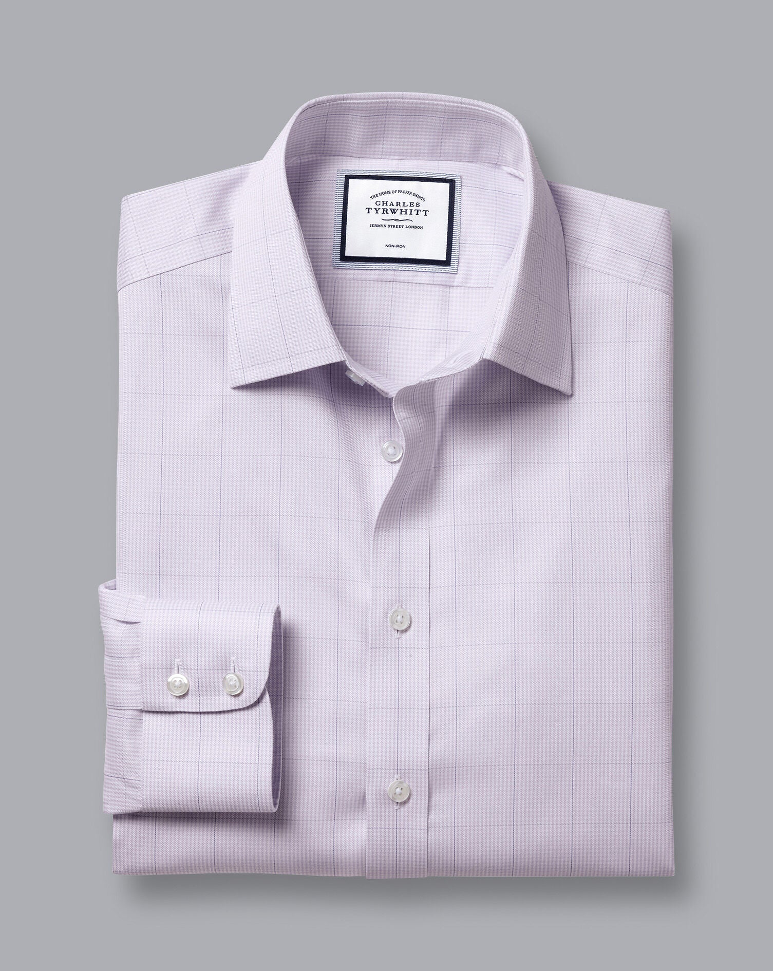 LAVENDER PURPLE NON-IRON TWILL PUPPYTOOTH CHECK SLIM FIT SHIRT - Image 5