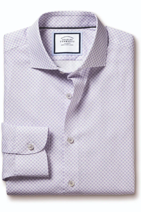 MAUVE PURPLE NON-IRON CIRCLE PRINT SLIM FIT SHIRT - Image 2