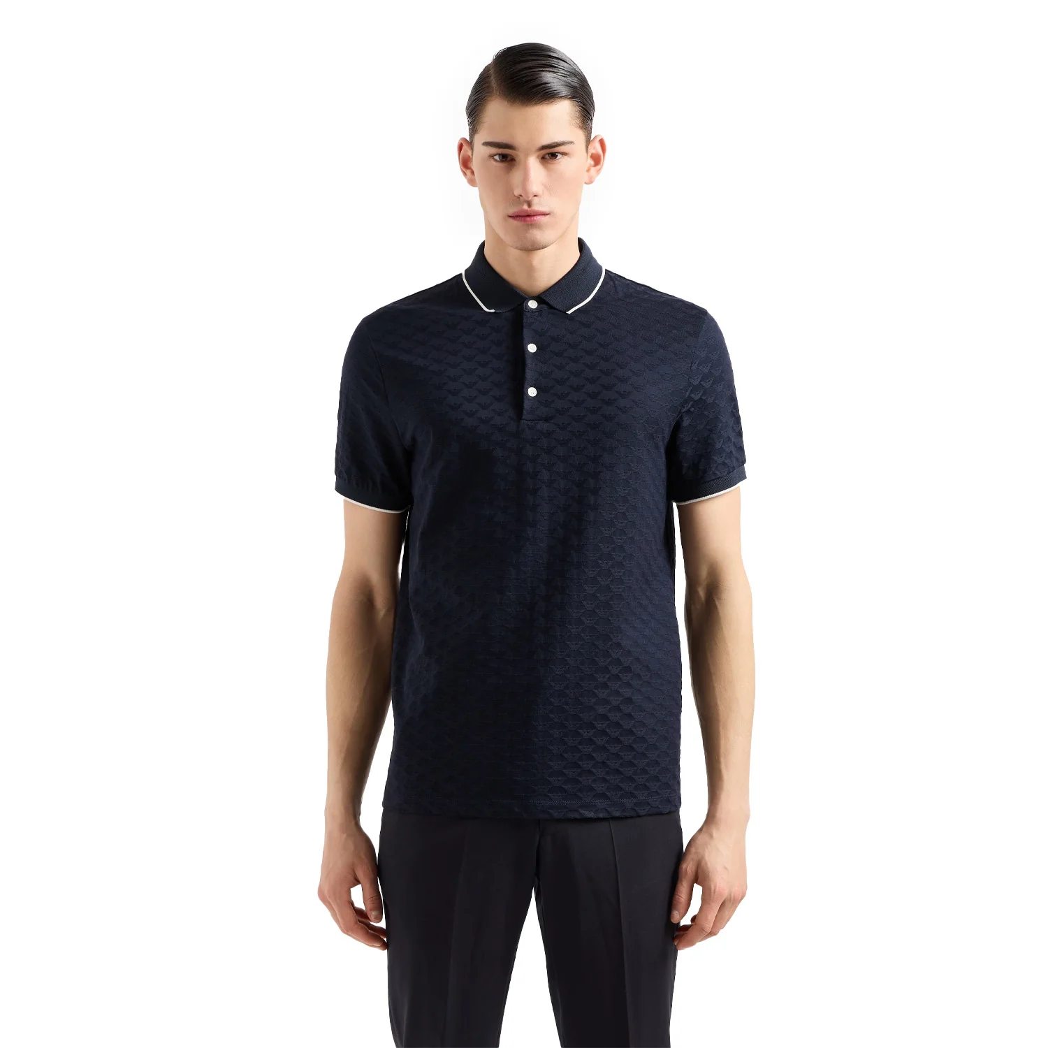 Mercerised Jersey Polo Shirt With All-Over Jacquard Eagle - Image 10