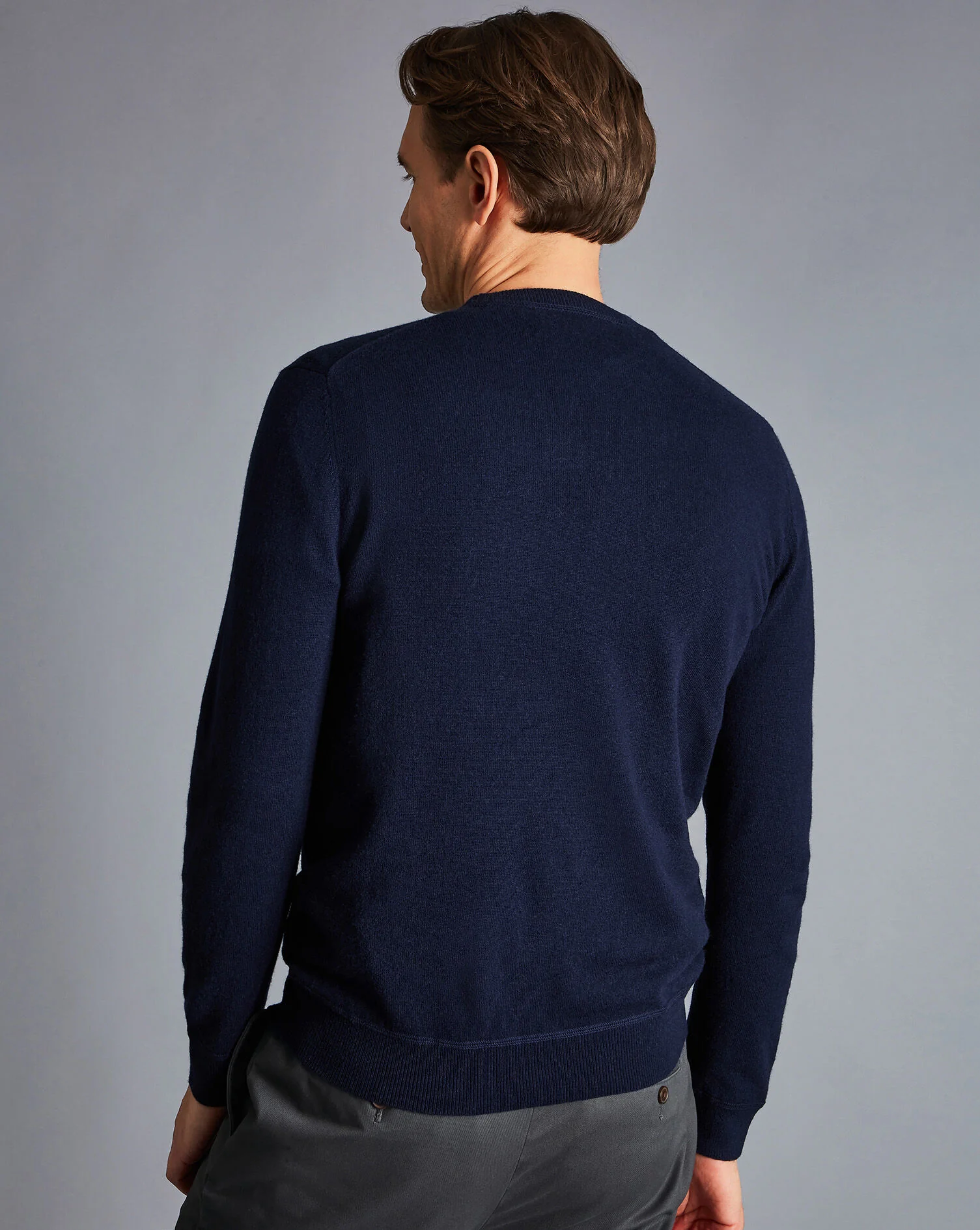 NAVY BLUE MERINO/CASHMERE CREW NECK JUMPER - Image 3