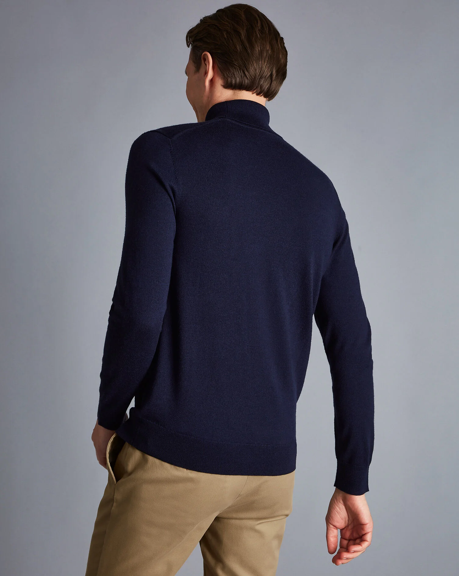 NAVY BLUE PURE MERINO ROLL NECK JUMPER - Image 4