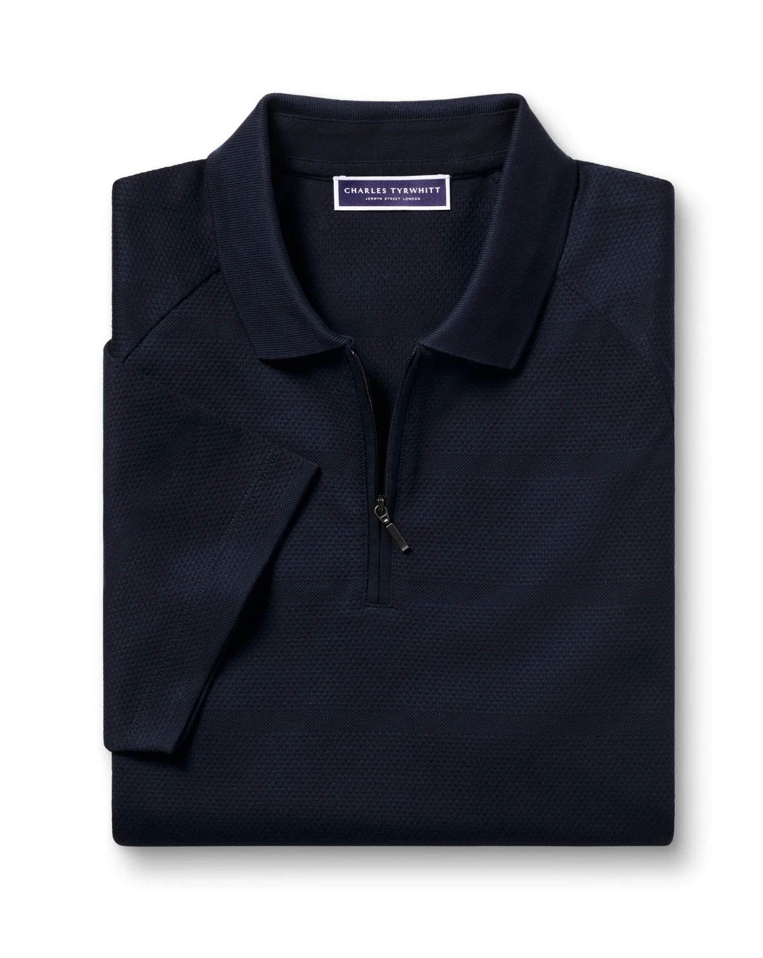 NAVY POPCORN TEXTURED STRIPE TYRWHITT COOL ZIP NECK - Image 5