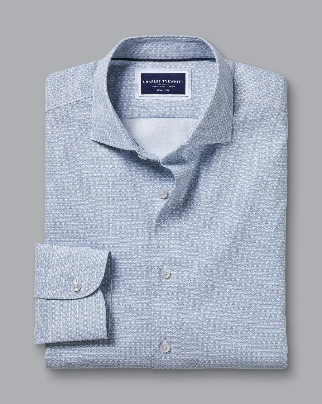 OCEAN BLUE WINE GLASS PRINT NON-IRON SLIM FIT SHIRT - Image 2