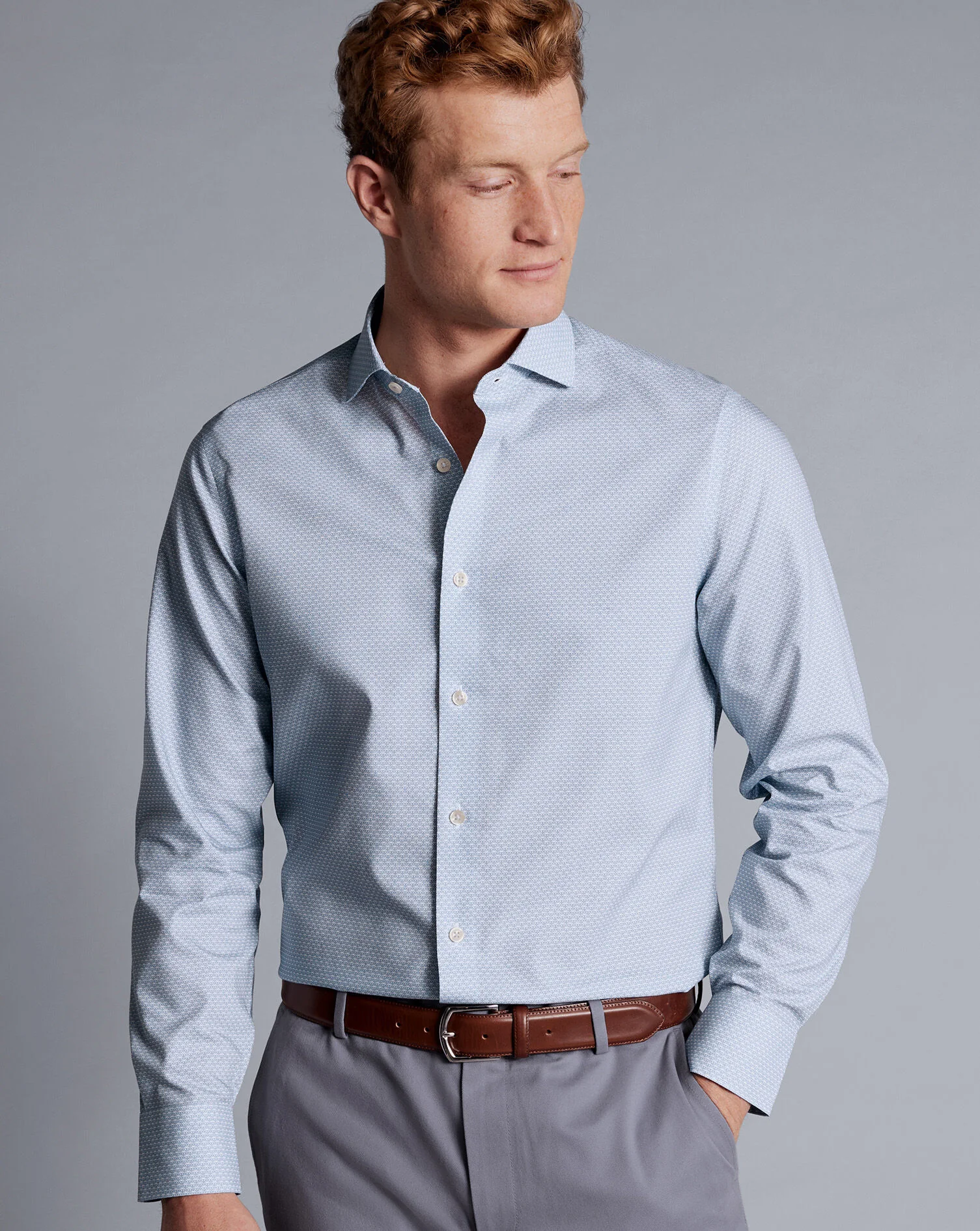 OCEAN BLUE WINE GLASS PRINT NON-IRON SLIM FIT SHIRT - Image 3