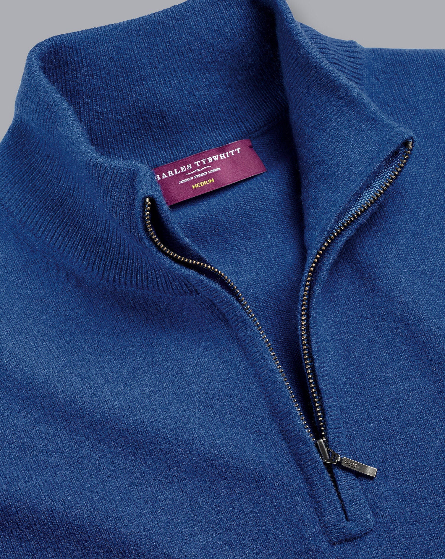 ROYAL BLUE PURE CASHMERE ZIP NECK JUMPER - Image 3