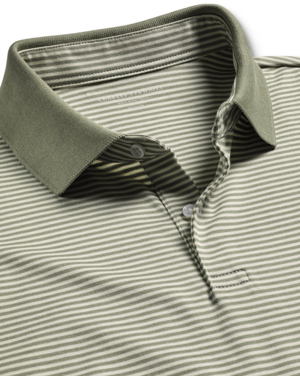 SAGE AND ECRU FINE STRIPE SHORT SLEEVE JERSEY POLO - Image 4