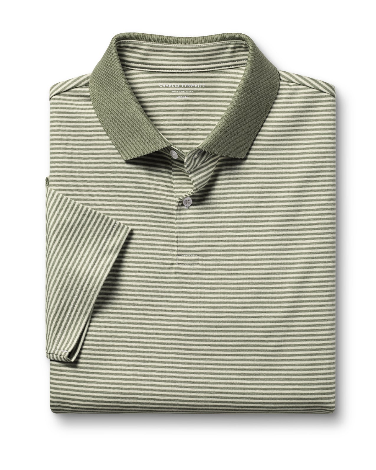 SAGE AND ECRU FINE STRIPE SHORT SLEEVE JERSEY POLO - Image 5