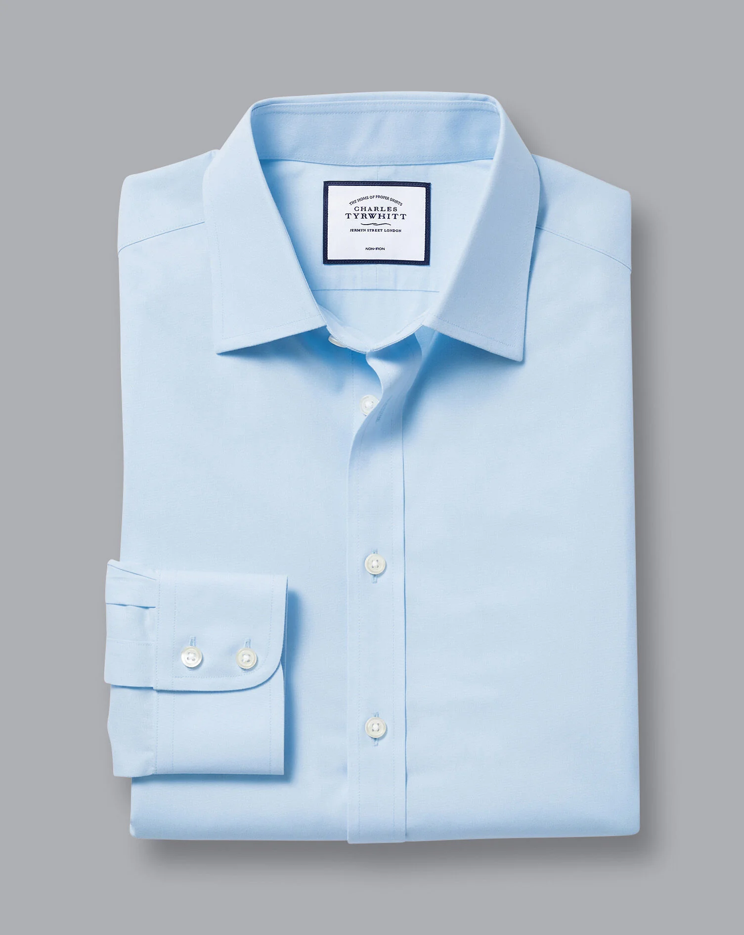 SKY BLUE NON-IRON POPLIN SLIM FIT SHIRT - Image 5