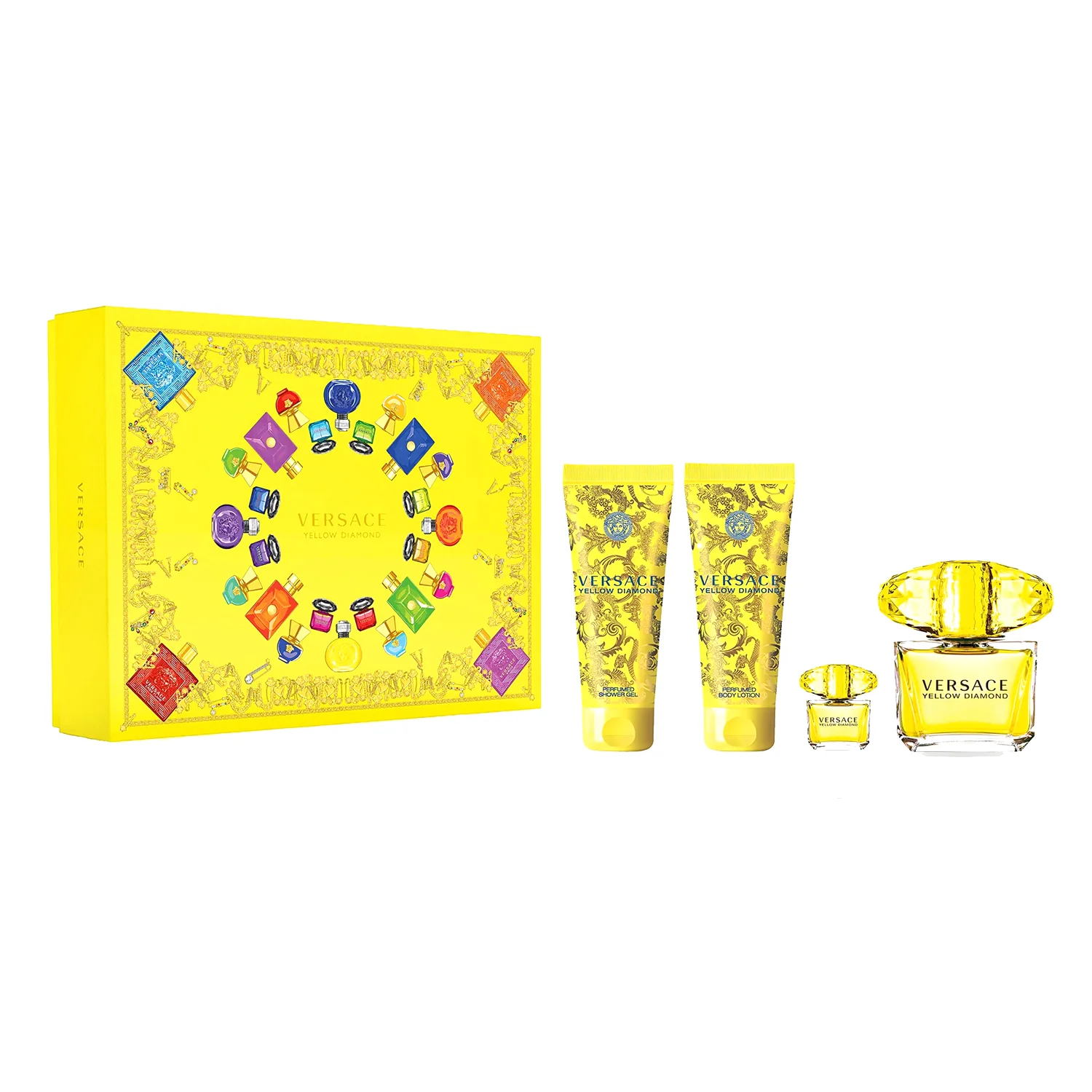 VERSACE YELLOW DIAMOND WOMEN EDT 4PC SET (90ML+5ML+100ML LOTION+100ML S/GEL)