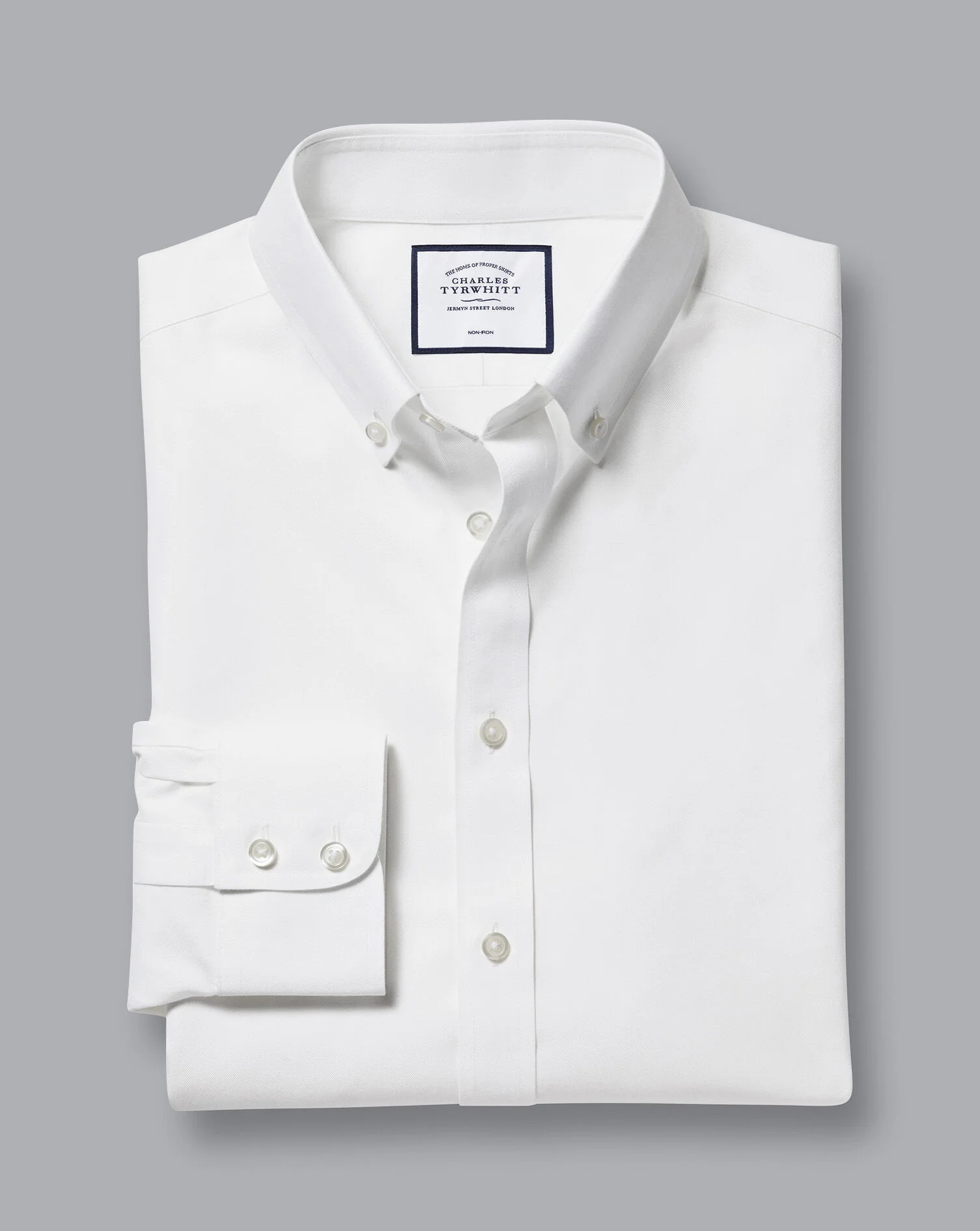 WHITE SLIM FIT BUTTON DOWN NON IRON TWILL SHIRT - Image 5